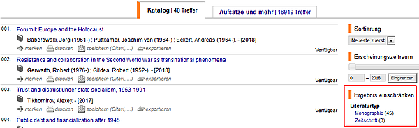 Screenshot Trefferliste