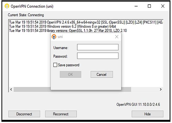 Formular for entering the user name