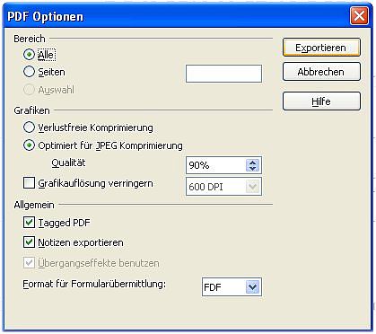 Screenshot PDF Optionen Screenshot PDF Optionen