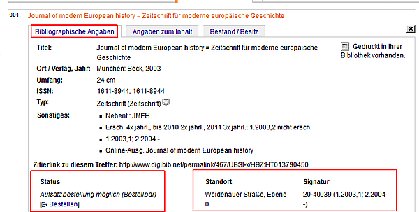 Screenshot bibliographische Angaben