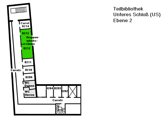 Übersichtsplan Unteres Schloss, Gruppenarbeitsräume in Ebene 2