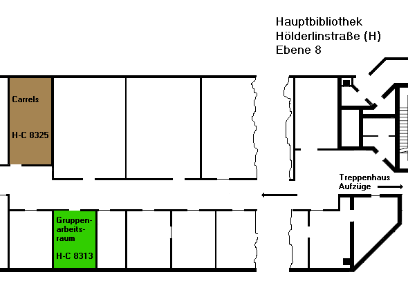 Übersichtsplan H Ebene 4, Carrels, Gruppenarbeitsraum