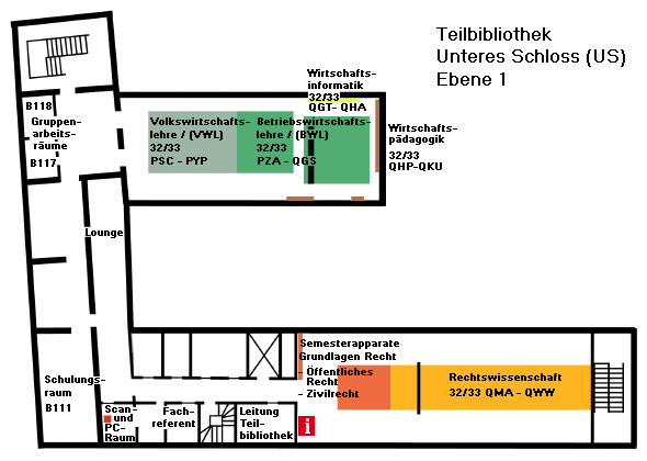 Übersichtsplan US Ebene 1, Rechtswissenschaft, Zeitschriften, Wirtschaftswissenschaften, 