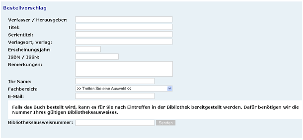 Screenshot: Formular Bestellvorschlag