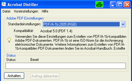 Screenshot Acrobat Distiller Standarteinstellungen Screenshot Acrobat Distiller Standarteinstellungen