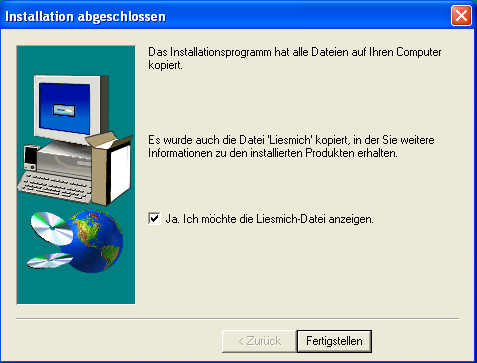 Screenshot Installation abgeschlossen Screenshot Installation abgeschlossen