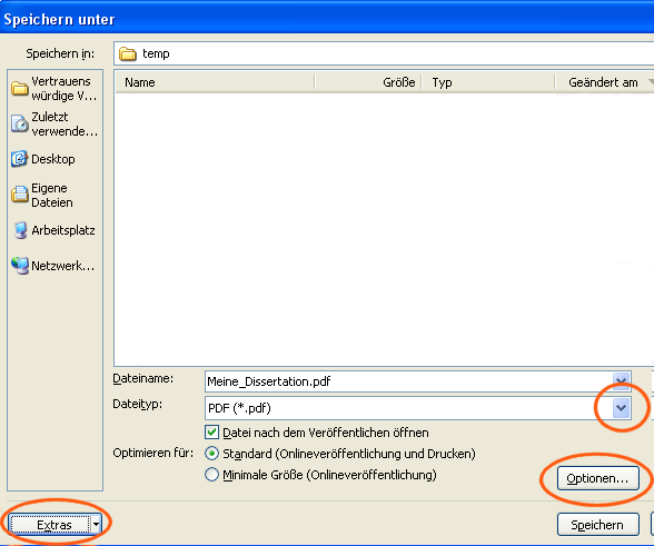 Screenshot Word: Speichern unter Screenshot Word: Speichern unter