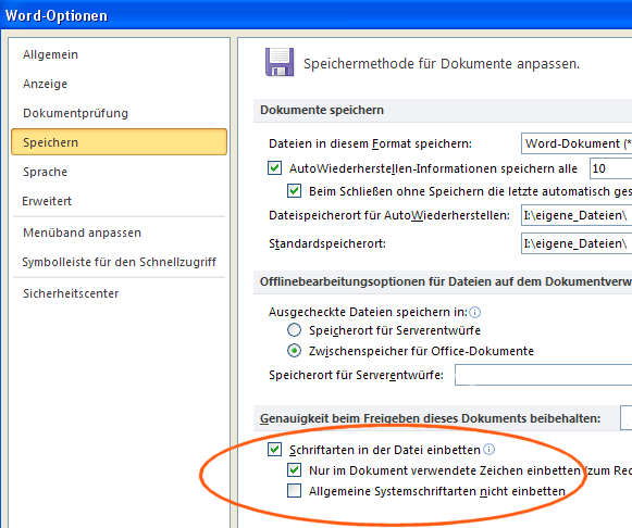 Screenshot Word: Optionen Screenshot Word: Optionen