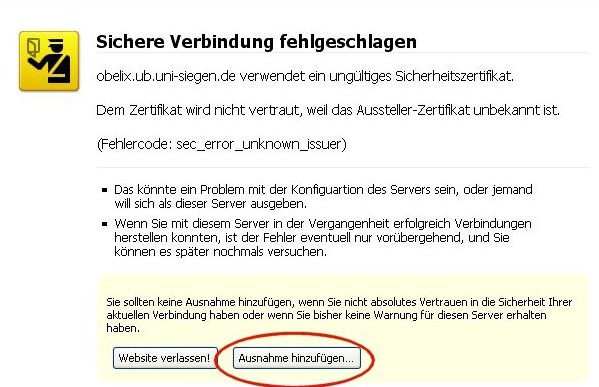 Firefox Ausnahme hinzufügen Screenshot Firefox Ausnahme hinzufügen