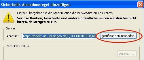 Zertifikat herunterladen Screenshot Zertifikat herunterladen