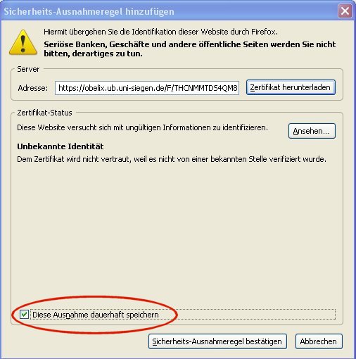 Ausnahme hinzufügen Screenshot Ausnahme hinzufügen